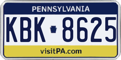 PA license plate KBK8625