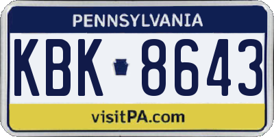 PA license plate KBK8643