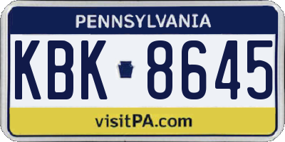 PA license plate KBK8645