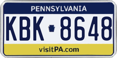 PA license plate KBK8648