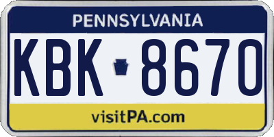 PA license plate KBK8670