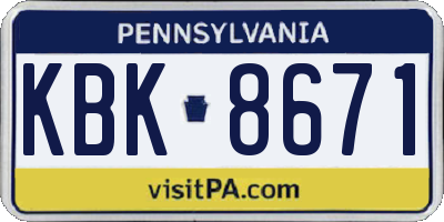 PA license plate KBK8671