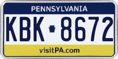 PA license plate KBK8672