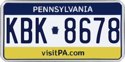 PA license plate KBK8678