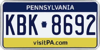 PA license plate KBK8692