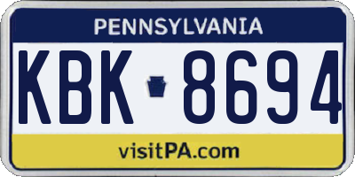 PA license plate KBK8694