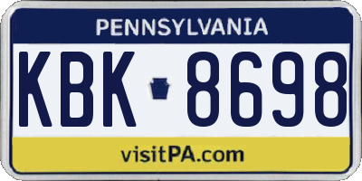PA license plate KBK8698