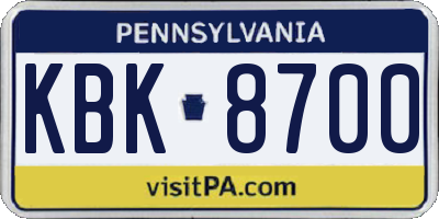 PA license plate KBK8700