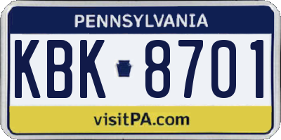PA license plate KBK8701