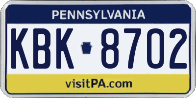 PA license plate KBK8702