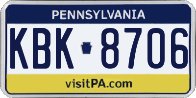 PA license plate KBK8706