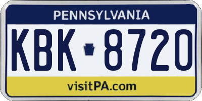 PA license plate KBK8720