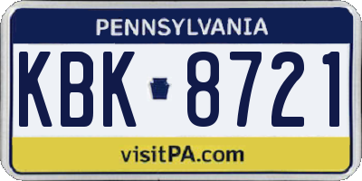 PA license plate KBK8721