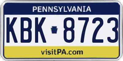 PA license plate KBK8723