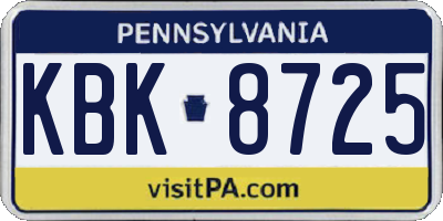 PA license plate KBK8725