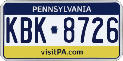 PA license plate KBK8726