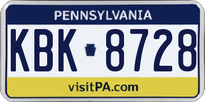 PA license plate KBK8728