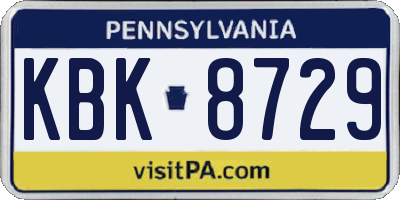 PA license plate KBK8729