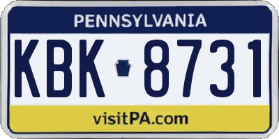 PA license plate KBK8731