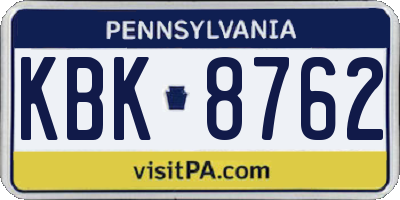 PA license plate KBK8762