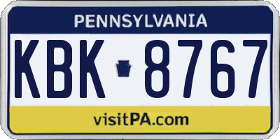 PA license plate KBK8767