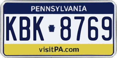 PA license plate KBK8769