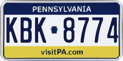 PA license plate KBK8774