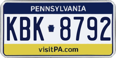 PA license plate KBK8792