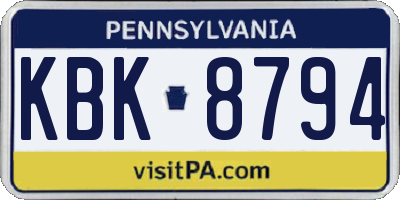 PA license plate KBK8794