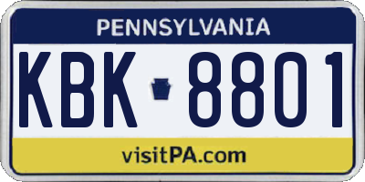 PA license plate KBK8801