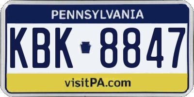 PA license plate KBK8847