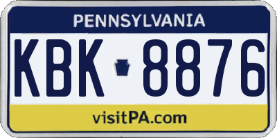 PA license plate KBK8876
