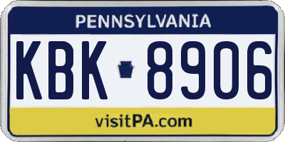 PA license plate KBK8906