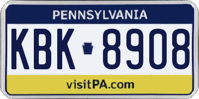 PA license plate KBK8908