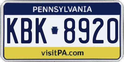 PA license plate KBK8920