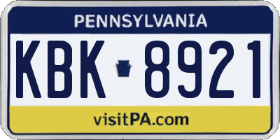 PA license plate KBK8921