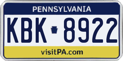 PA license plate KBK8922