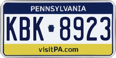 PA license plate KBK8923