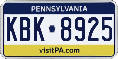 PA license plate KBK8925