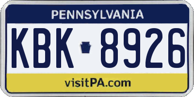 PA license plate KBK8926