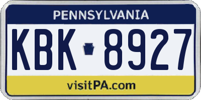 PA license plate KBK8927