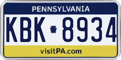 PA license plate KBK8934