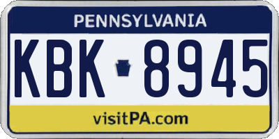 PA license plate KBK8945