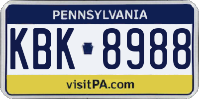 PA license plate KBK8988