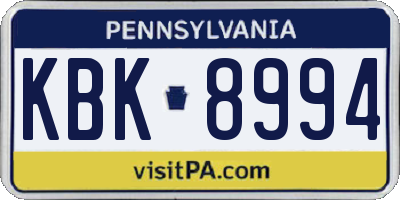 PA license plate KBK8994