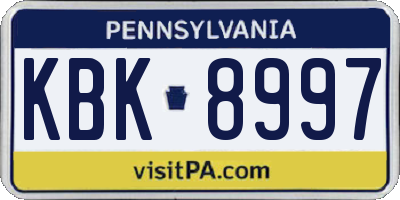 PA license plate KBK8997