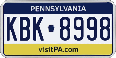 PA license plate KBK8998