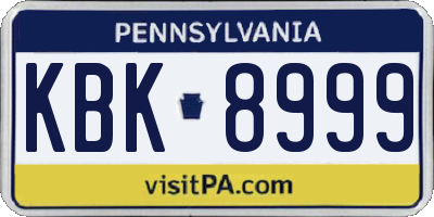 PA license plate KBK8999