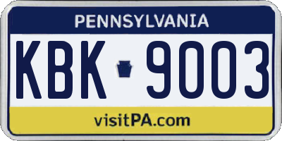 PA license plate KBK9003