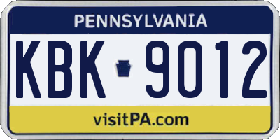 PA license plate KBK9012